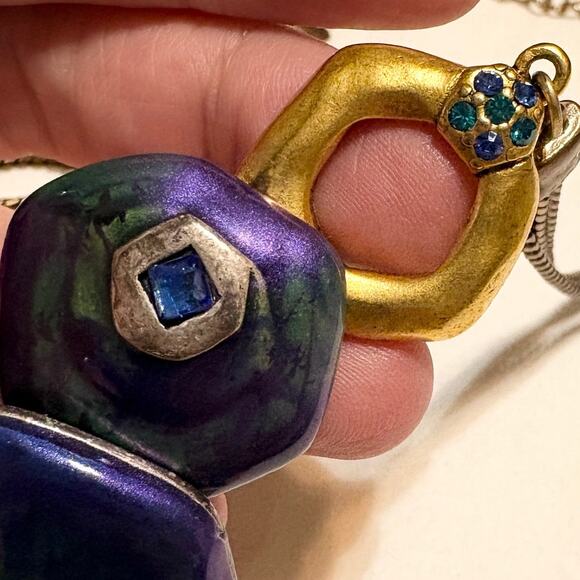 Chicos Iridescent Enamel Statement Necklace Artsy Indie Mermaidcore Avantgarde - Picture 5 of 11